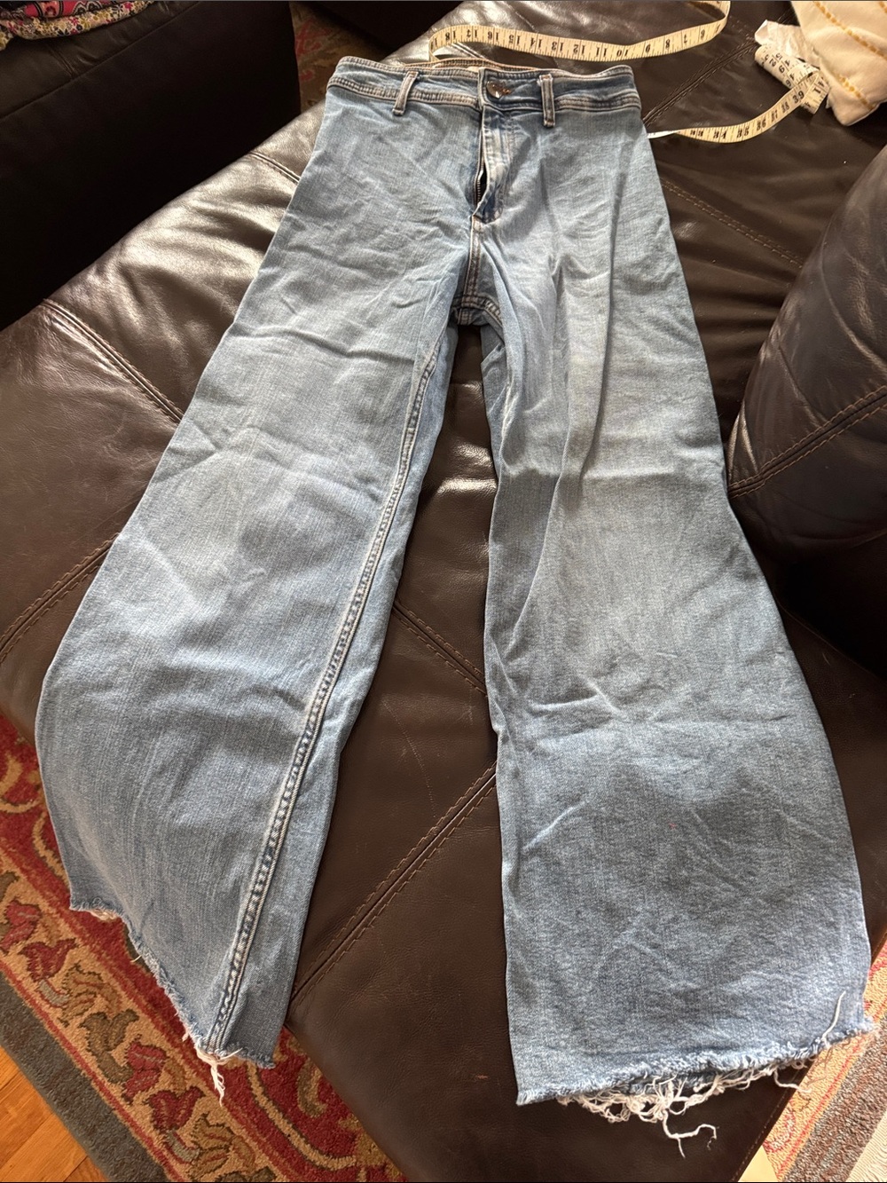Zara Light Blue High-Rise Wide Leg Jeans with Raw Hem